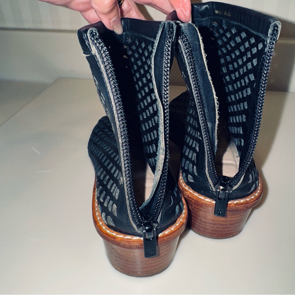 Loeffler Randall Black Leather Laser Cut Ankle Bootie - Picture 15 of 16